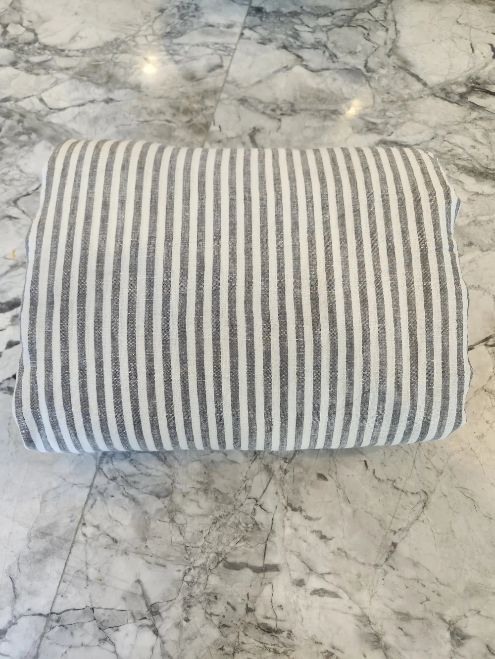 Quince European Linen Duvet Cover King / California King Gray White Stripe EUC